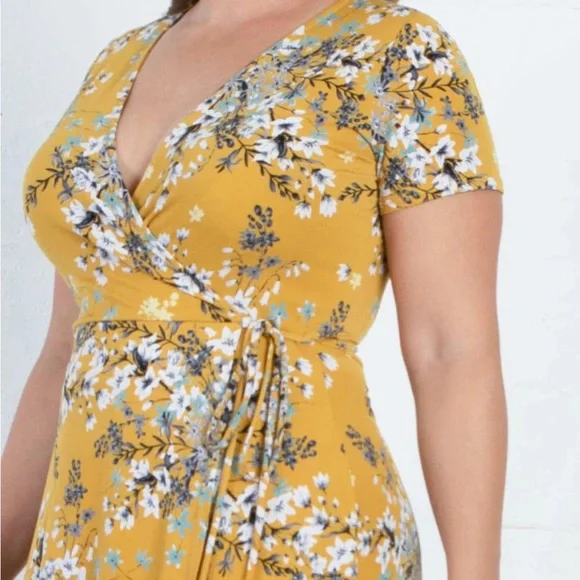 Floral Wrap Dress in Yellow - Picture 2 of 5